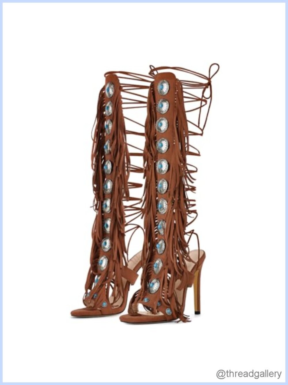 Gladiator Heels Tassels Open Toe Boots Fringe Lace up Strappy Heeled Sandals